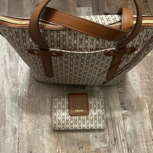 Fossil Tan and Cream Women's Tote Bag